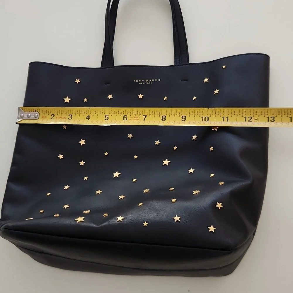 Tory Burch Star Stud Black Leather Tote Bag Purse